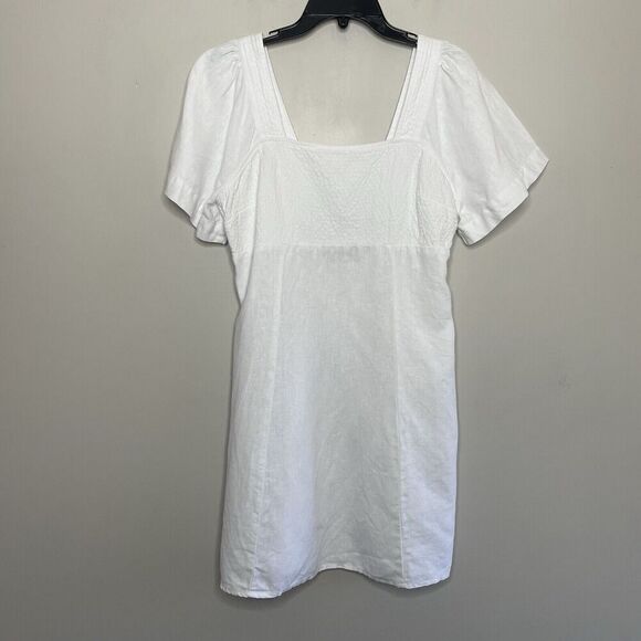 MADEWELL Linen Mini Dress Women 8 White Square Neck Cutout NP764 - Picture 3 of 12
